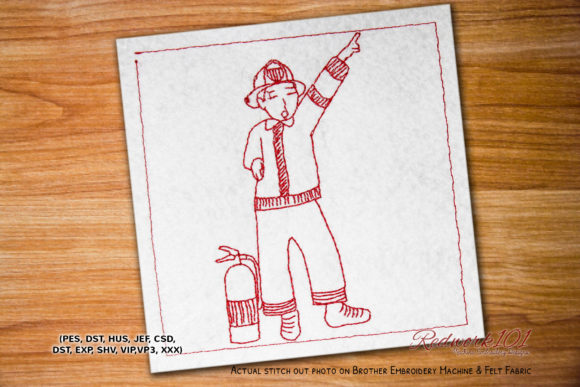 Fireman in Action Redwork