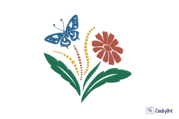 Red Gerbera and Blue Butterfly